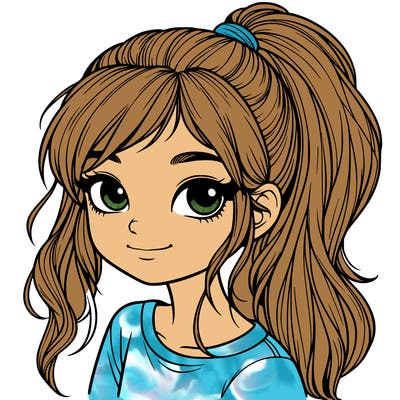 realistic girl with ponytail