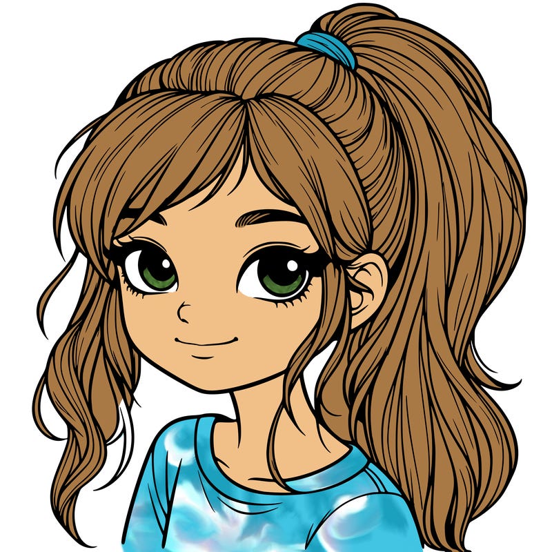 realistic girl with ponytail