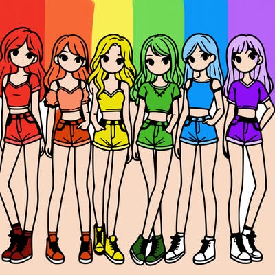 a group of girls wearing crop tops and shorts