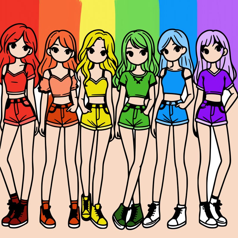 a group of girls wearing crop tops and shorts
