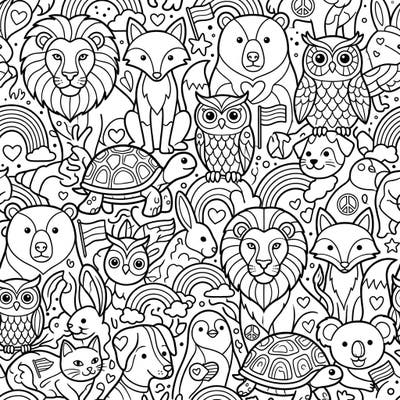 Dive into a unique coloring experience with this intricate Animal Tessellations page, specially designed to celebrate Pride Month. Featuring a joyful ensemble of interlocking animals, rainbows, and symbols of love, it's perfect for all ages.