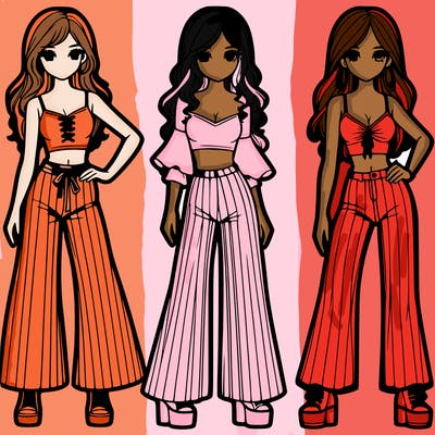 girls with flare pants and crop tops realistic