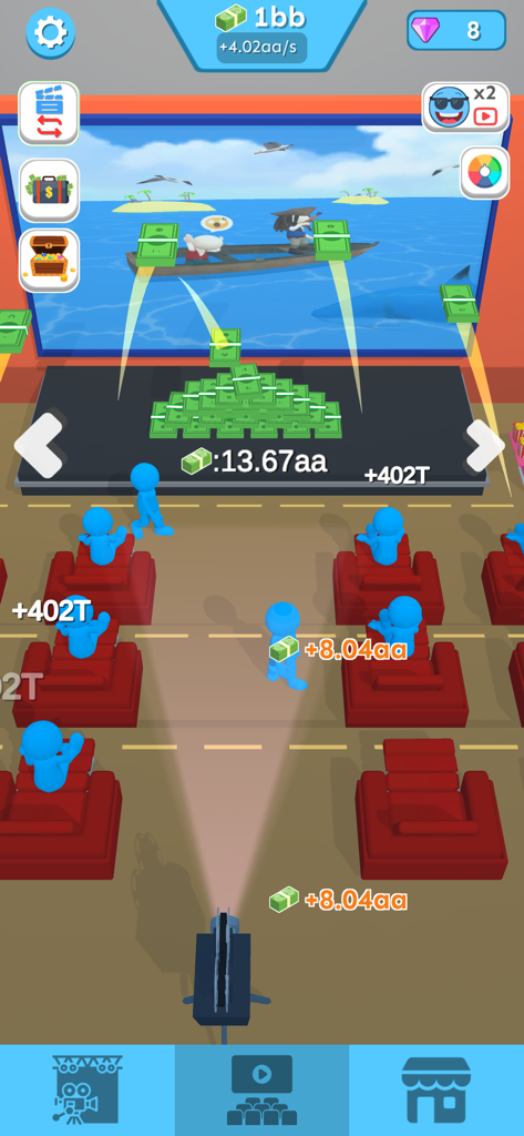 Cinema City 3D - 시네마 시티 3D 게임 플레이, 극장에서 영화를 보고 방치형 수익을 모으는 관객들