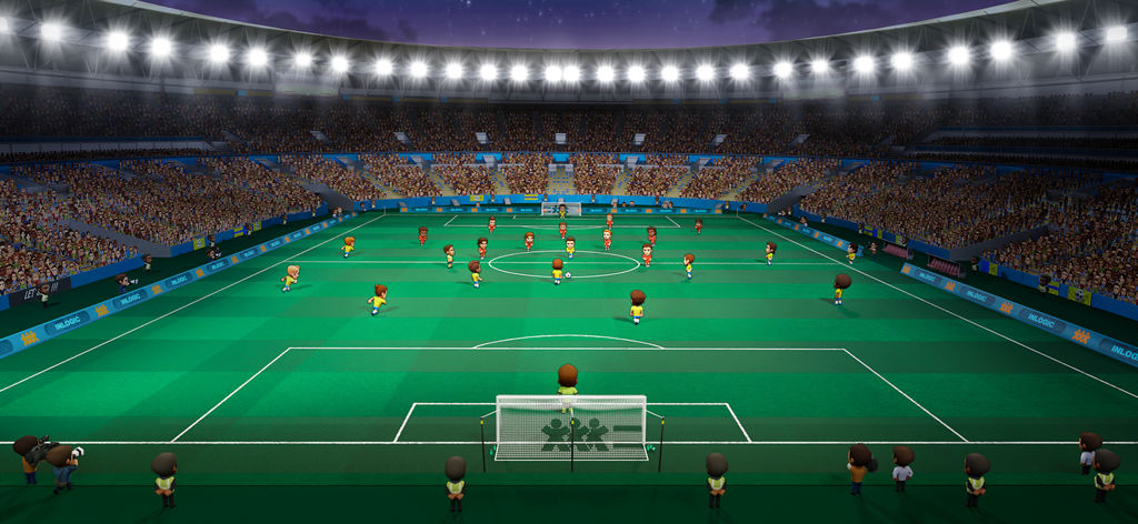 Soccer Mini Stars: Football 24 - Top down view of a soccer match in a stadium with mini star players