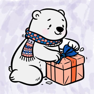 polar bear wrapping a present