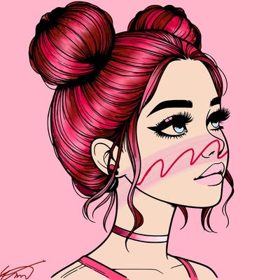 realistic girl with buns on the top of her head