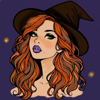 realistic witch girl with wavy hair and lips