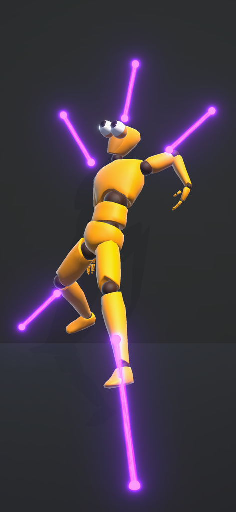 Elastic Playground:Ragdoll Fun - Personaggio ragdoll giallo teso da elastici viola luminosi