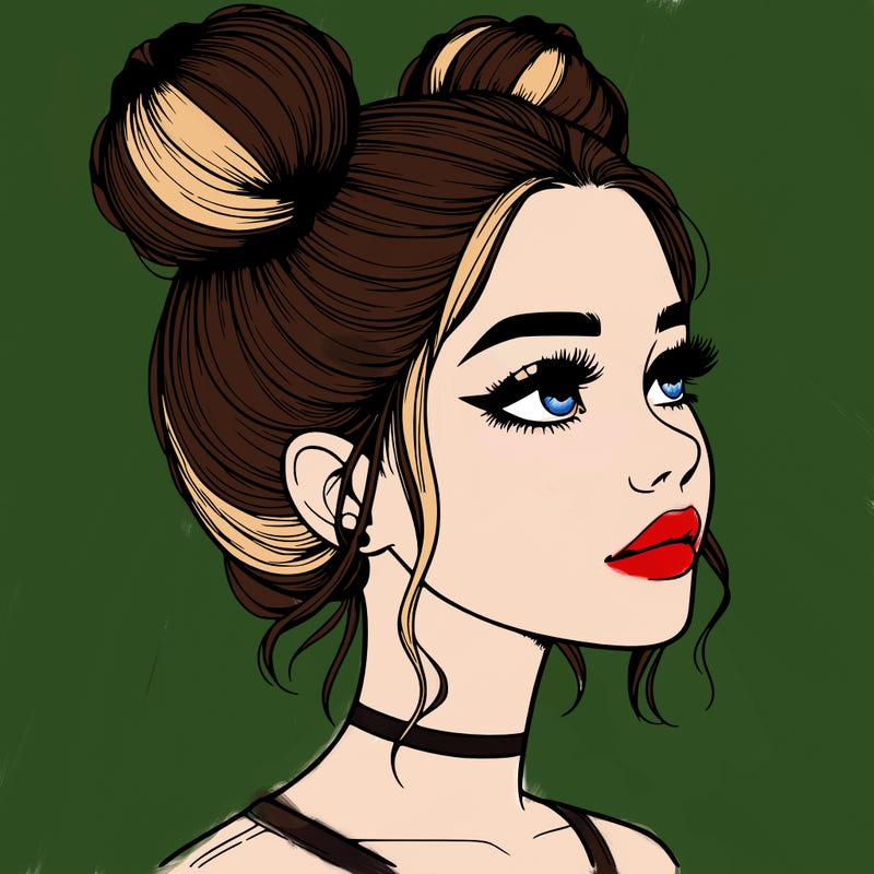 realistic girl with buns on the top of her head