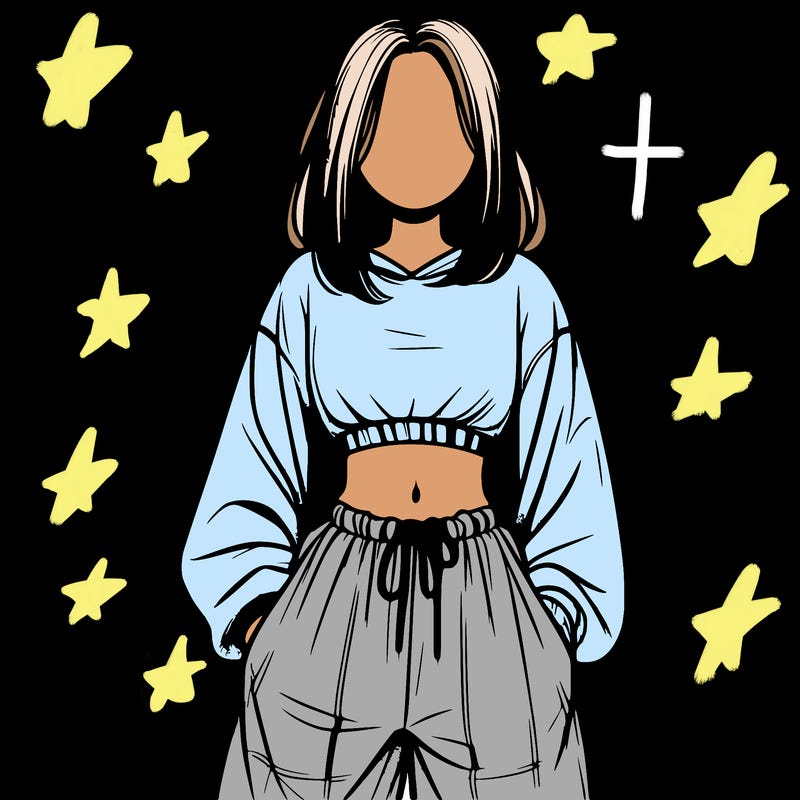 realistic girl faceless with baggy pants and a crop top