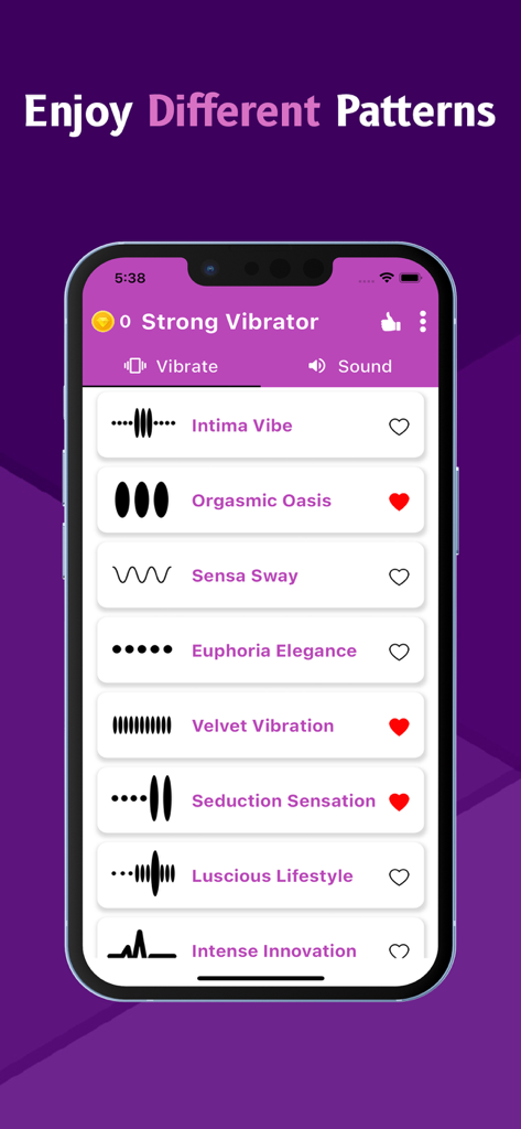 Strong Vibrator - Strong Vibrator app screen showing a variety of massage and vibration pattern options like Velvet Vibration and Sensa Sway