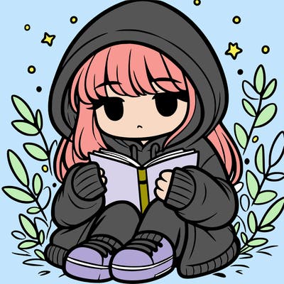 girl in oversized hoodie reading a book