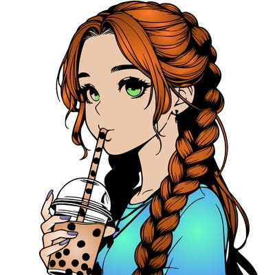 realistic girl with braided hair drinking boba