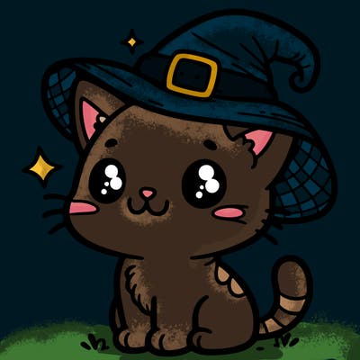 cute cat with witch hat