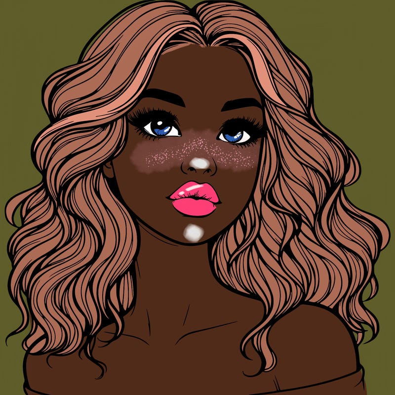 realistic girl with wavy hair and lips