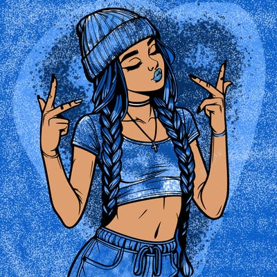 realistic teenage girl with braids and a beanie and crop top doing 🫶🏼