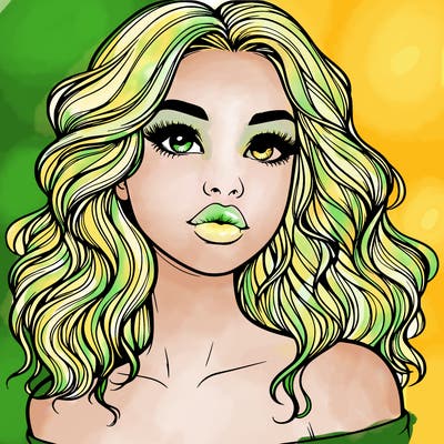 realistic girl with wavy hair and lips