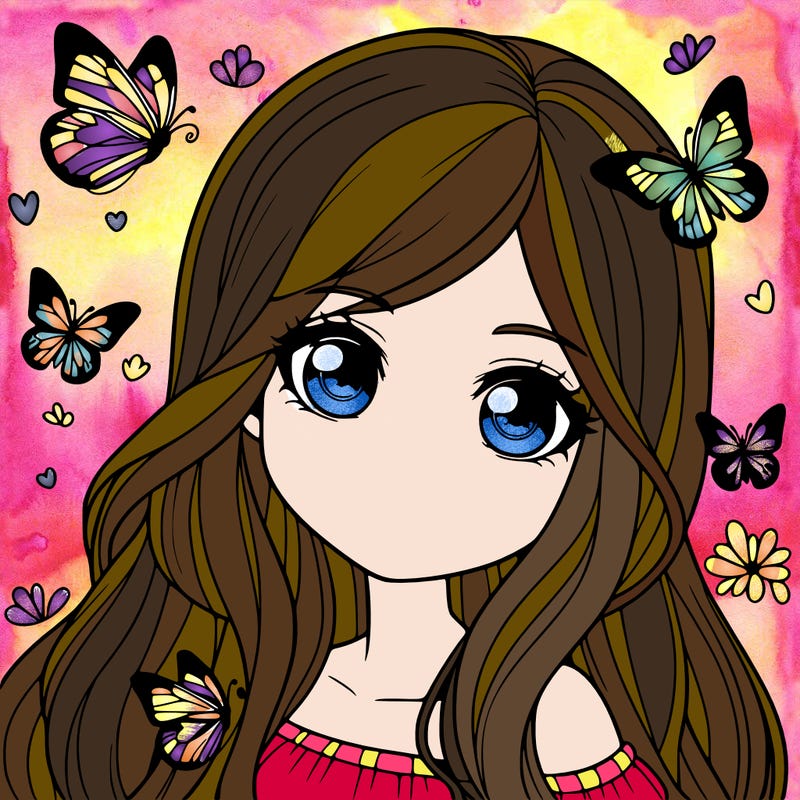realistic girl with butterflies around her