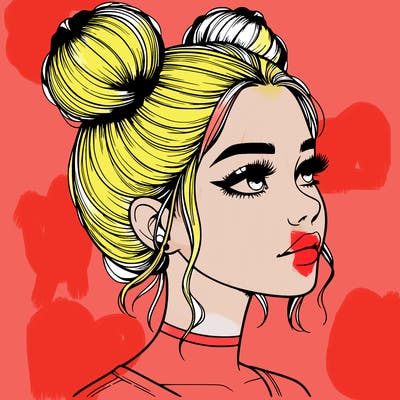 realistic girl with buns on the top of her head