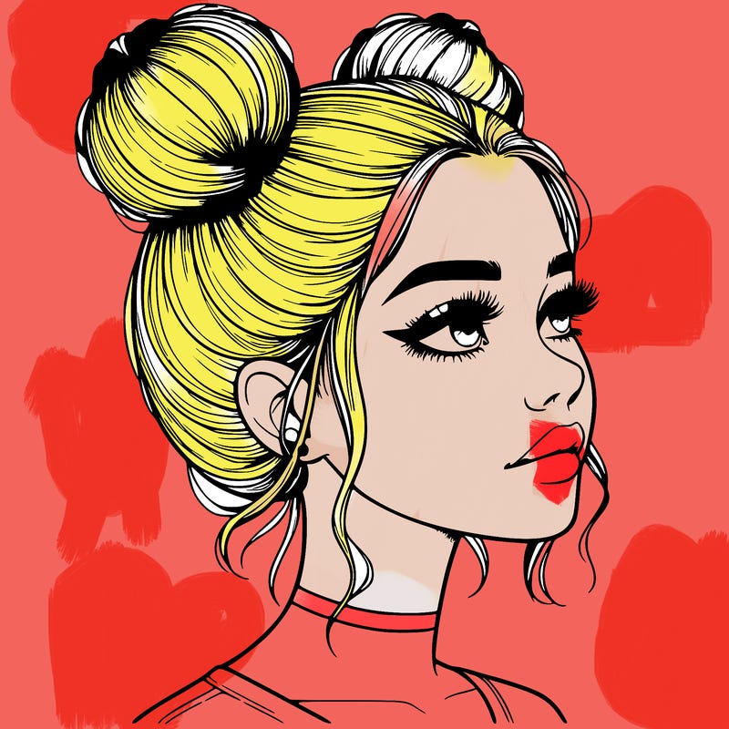 realistic girl with buns on the top of her head