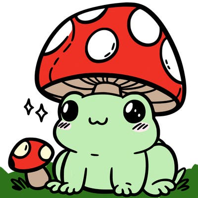 a cute frog with a mushroom hat