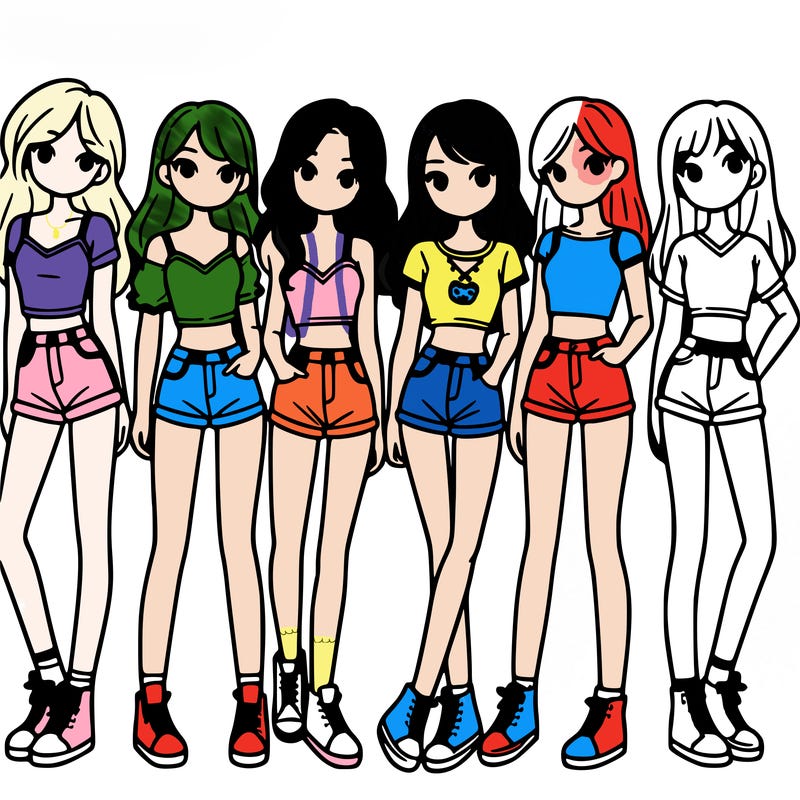 a group of girls wearing crop tops and shorts