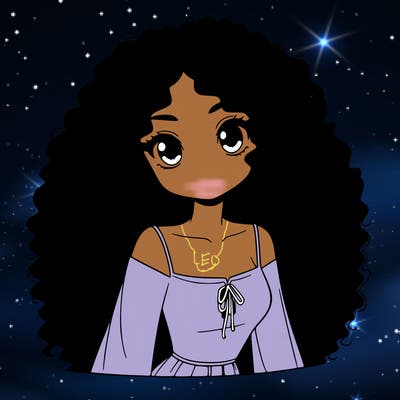 a black anime girl with long afro hair