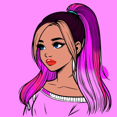 realistic girl with a high ponytail