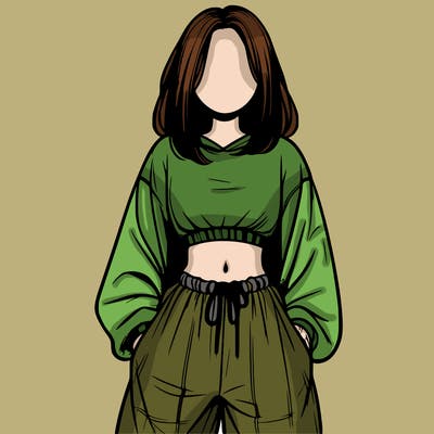 realistic girl faceless with baggy pants and a crop top