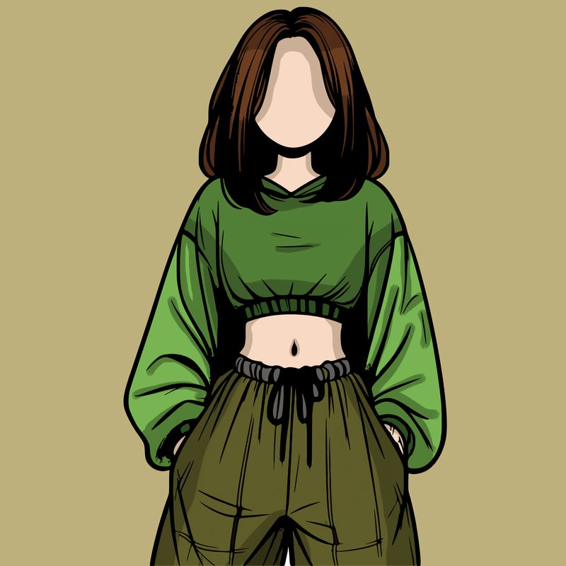 realistic girl faceless with baggy pants and a crop top