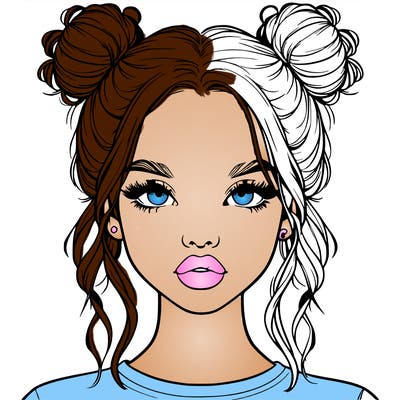 realistic girl with two buns in hair and lips