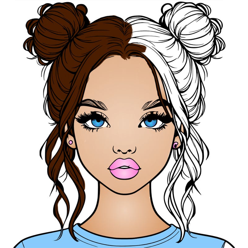 realistic girl with two buns in hair and lips
