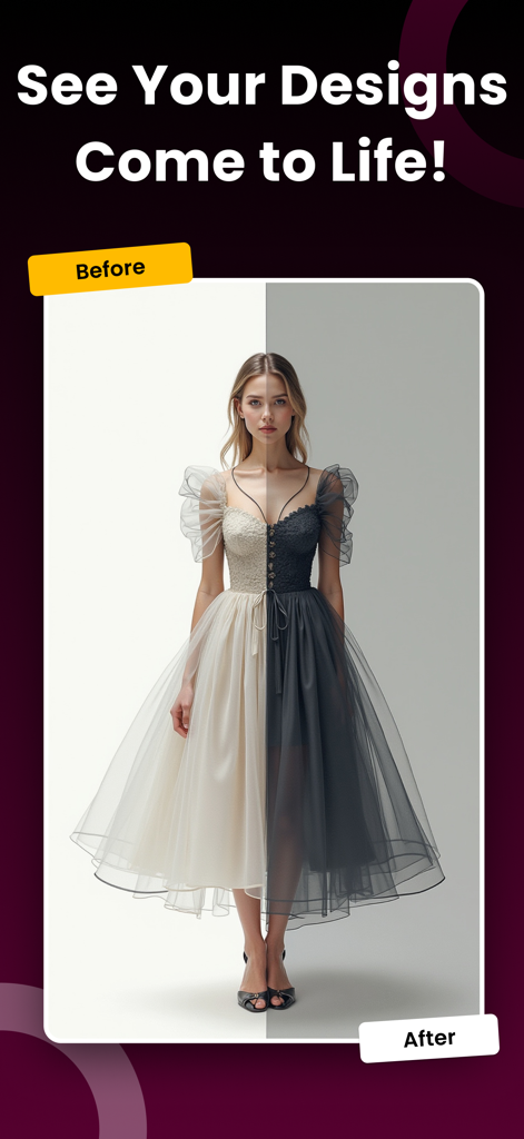 AI Fashion Design Outfit Maker - Before and after comparison of an AI generated dress design