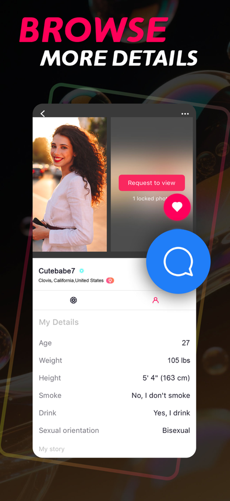 3Somer: Couple, Singles Dating - A user profile view on the 3Somer app showing personal details and private photo request