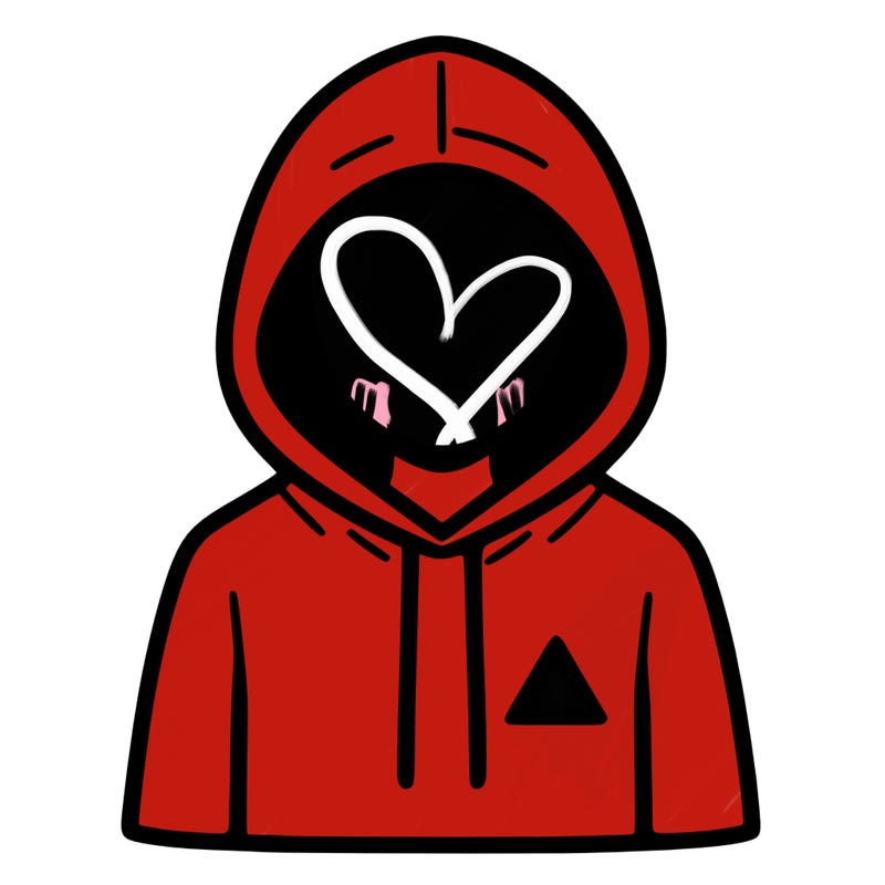 a person with non face waering a hoodie with a small triangle symbol
