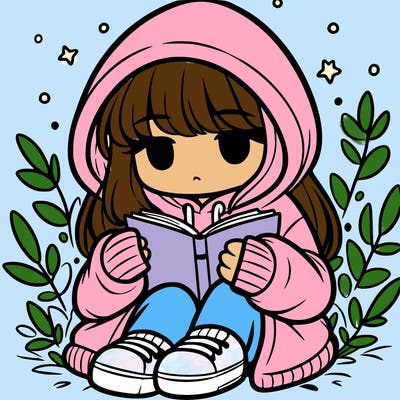 girl in oversized hoodie reading a book
