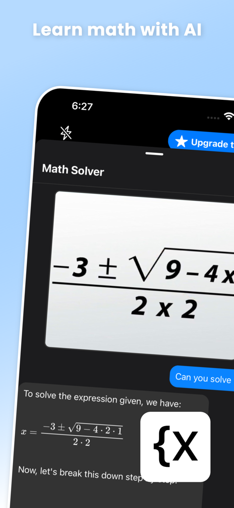 Unriddle Ai : Math Helper - Unriddle AI App-Oberfläche, die eine mathematische Problem-Lösung mit Schritt-für-Schritt-Begründung zeigt.