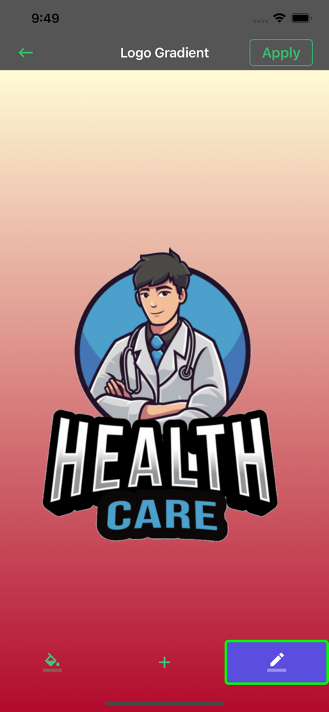 Design de logo para negócios de saúde com um mascote de médico em uma interface de aplicativo criador de logos