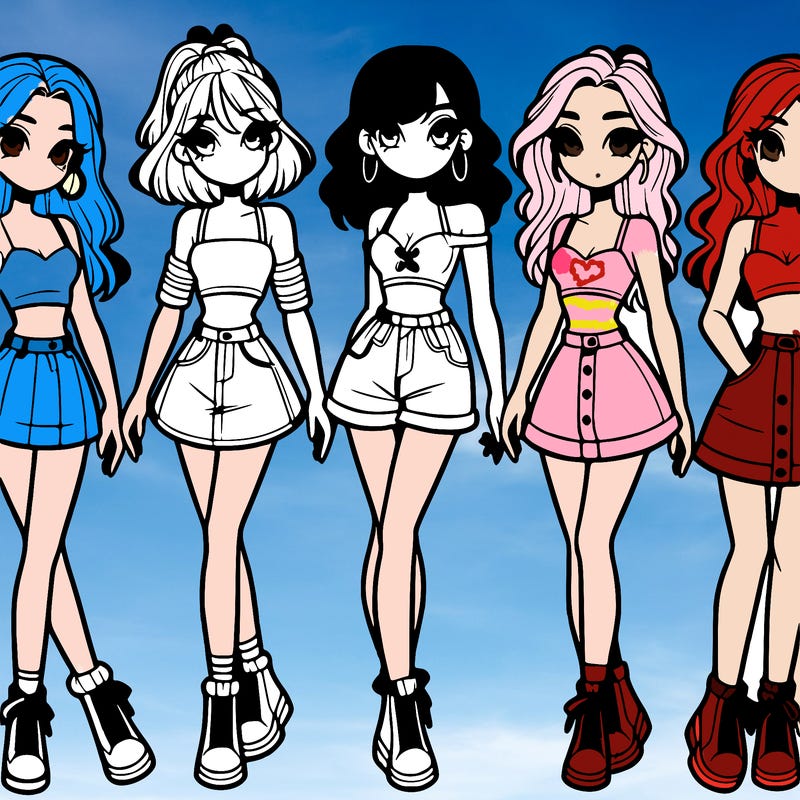 5 girls in crop tops and skirts
