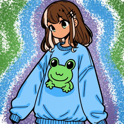 girl wearing frogging sweatshirt