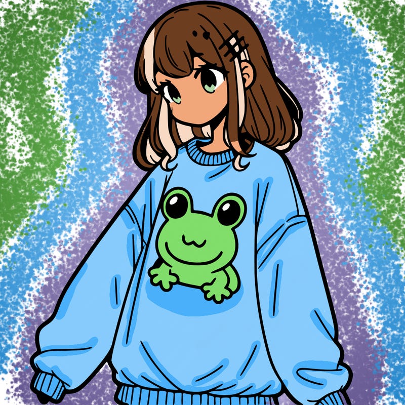 girl wearing frogging sweatshirt