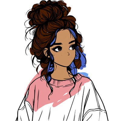 realistic girl with messy bun and oversized clothing