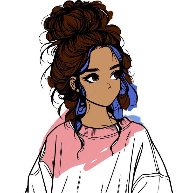 realistic girl with messy bun and oversized clothing