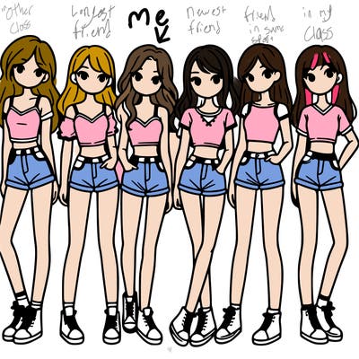 a group of girls wearing crop tops and shorts