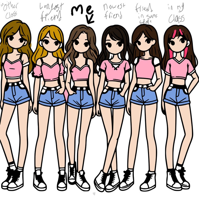 a group of girls wearing crop tops and shorts