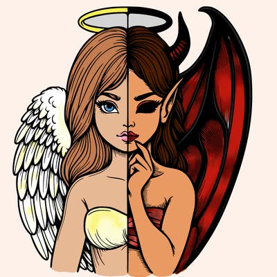 realistic angel half demon