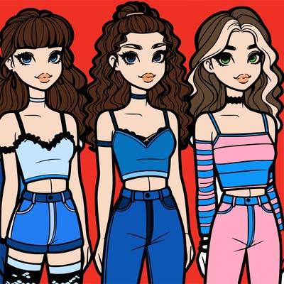 teenage girls with tight curls and wearing crop tops