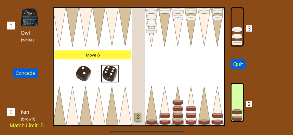 Master Backgammon - Master Backgammon game board showing dice and checkers during a match