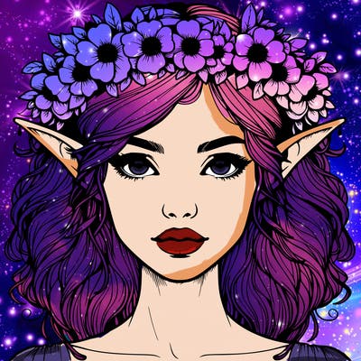 realistic female elf with flower crown