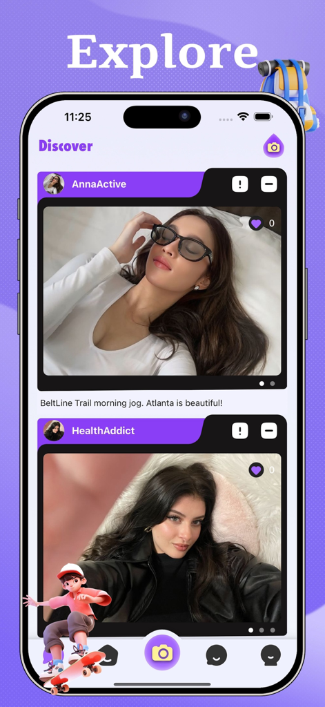 Jogy app social feed displaying user profiles and photos from local running trails